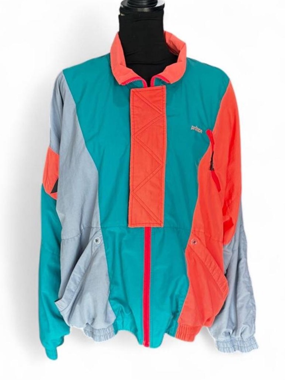 Prince Teal, Coral & Light Gray Colorblock Windbreaker Jacket